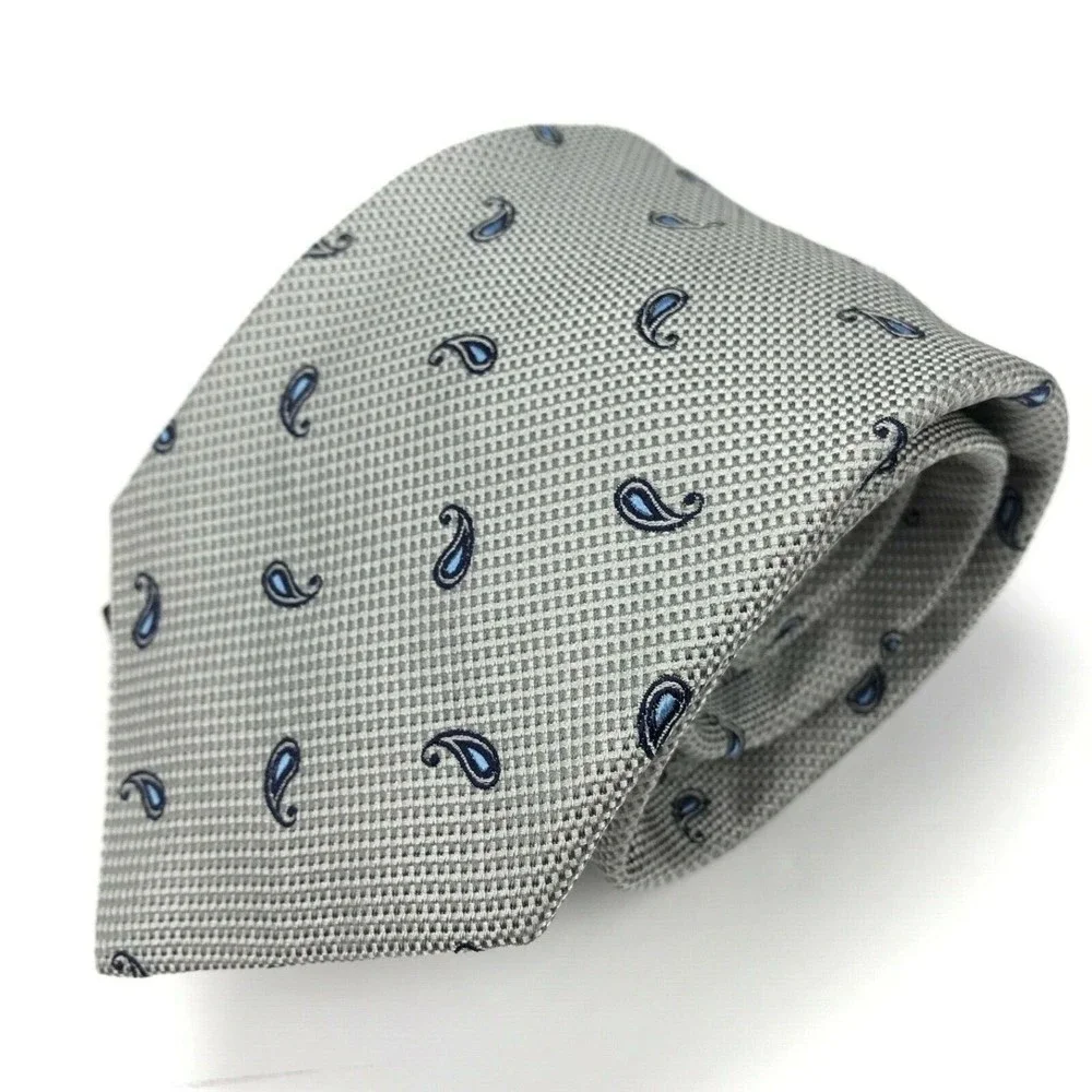 Jos. A. Bank Signature Collection Silk Gray/Silver Black Paisley Necktie NWT